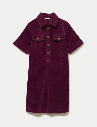 Robe courte droite en velours coton prune femme