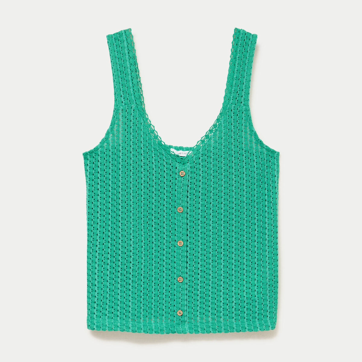 D&eacute;bardeur ajour&eacute; aspect dentelle col v vert femme
