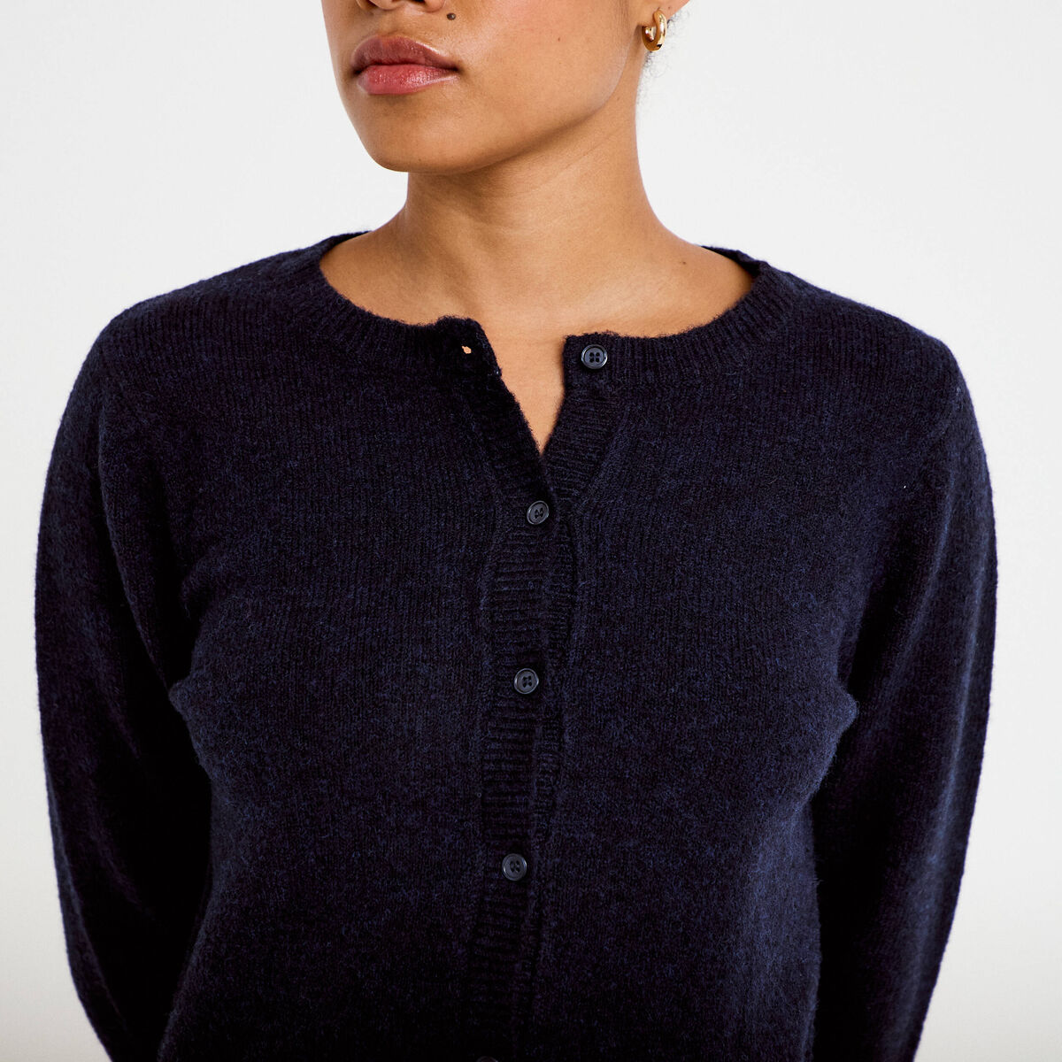 Gilet boutonn&eacute; manches longues bleu marine femme