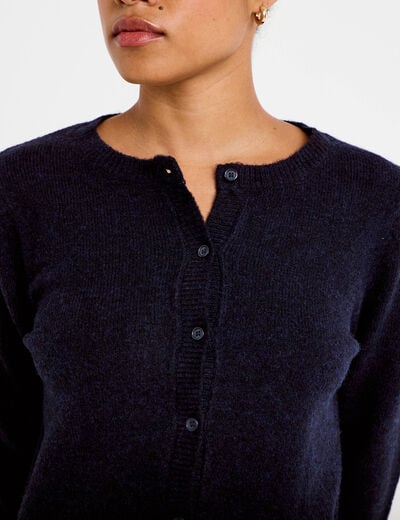 Gilet boutonn&eacute; manches longues bleu marine femme