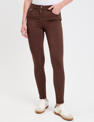 Jeans slim 5 poches marron fonc&eacute; femme