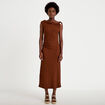 Robe midi droite sans manches en maille marron femme