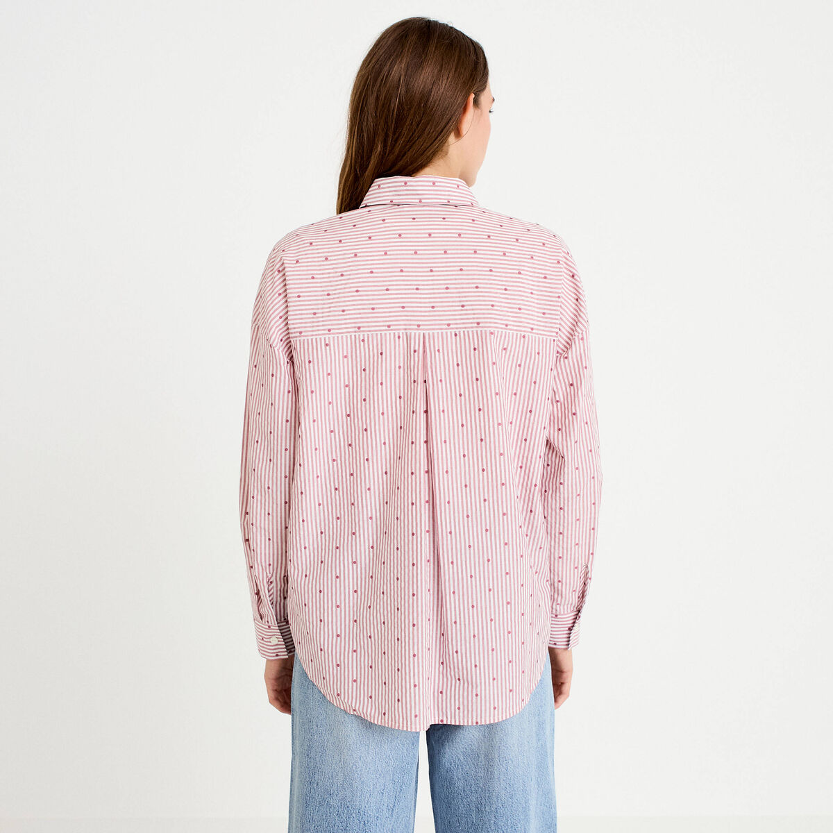 Chemise droite manches longues rouge clair femme