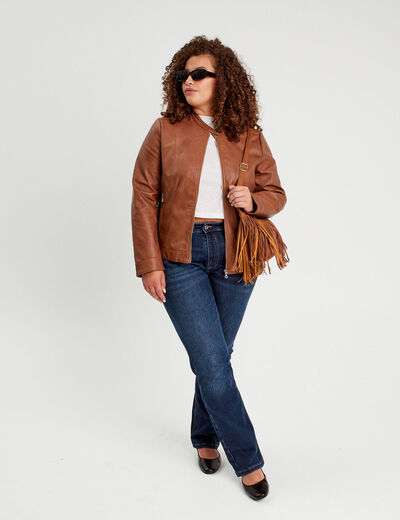 Veste droite zipp&eacute;e beige femme