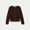 Gilet ajour&eacute; manches longues dentelle marron fonc&eacute; femme