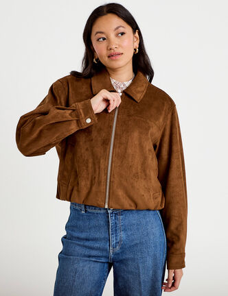 Veste effet boule oversize cropped marron femme