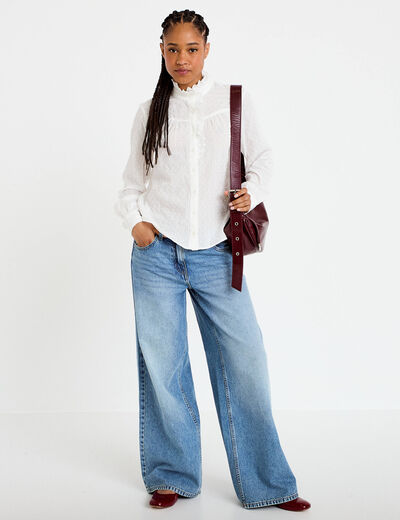 Chemise col montant manches longues ecru femme