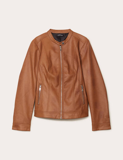 Veste droite zipp&eacute;e beige femme