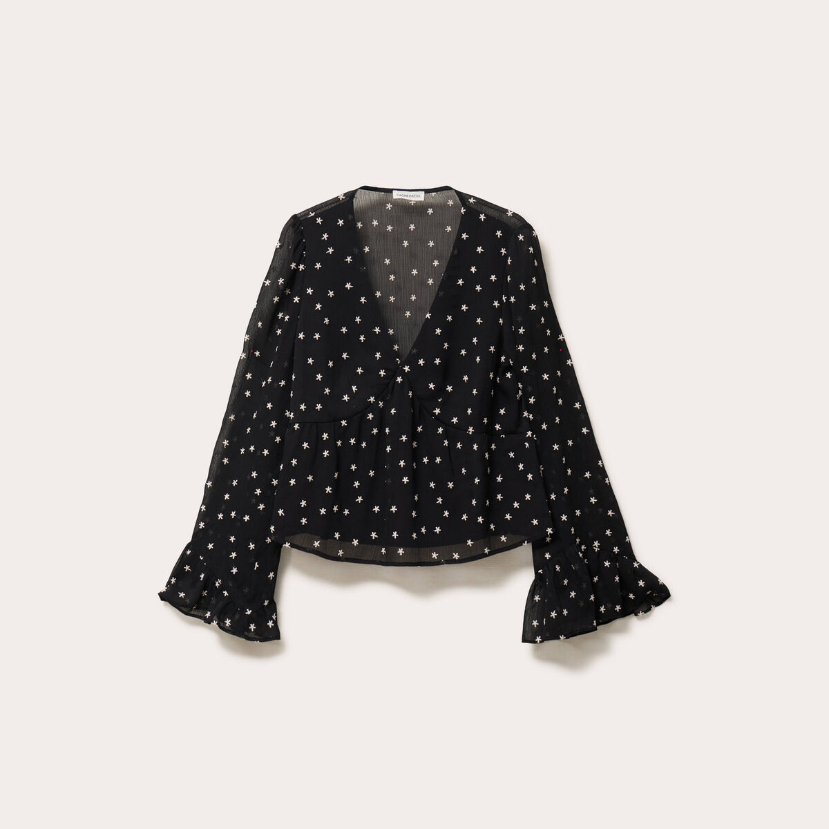 Blouse brod&eacute;e volant&eacute;e noir femme