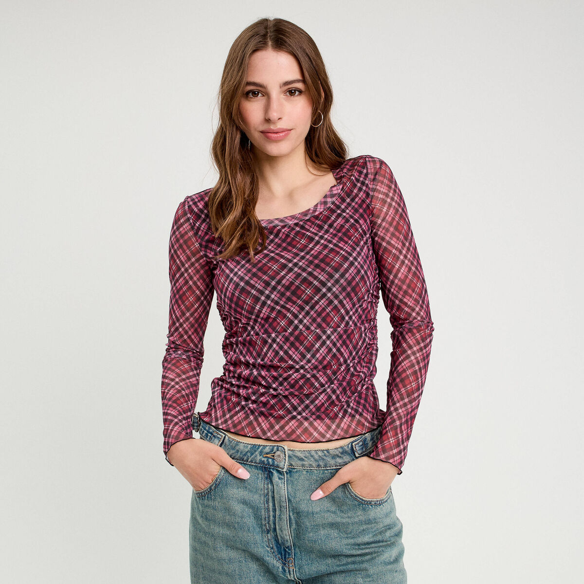 T-shirt manches longues rouge cerise femme