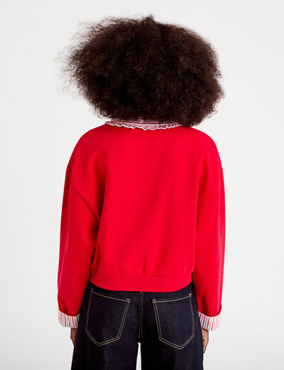 Sweat col chemise manches longues rouge femme