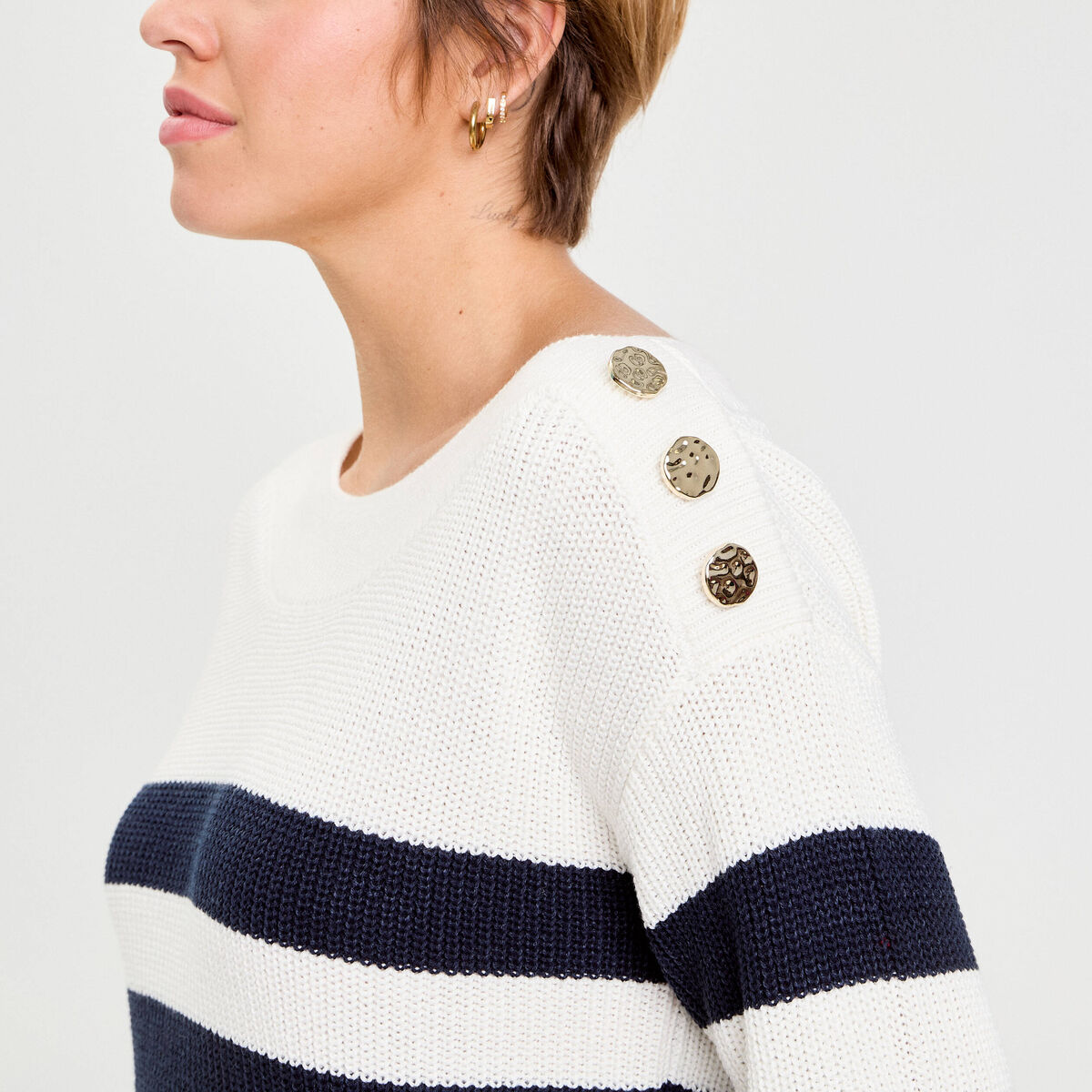 Pull col bateau ecru femme