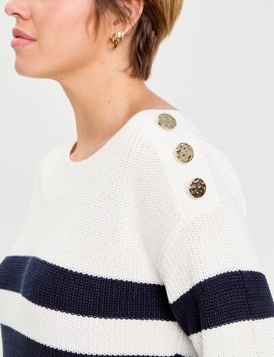 Pull col bateau ecru femme