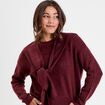 Pull &agrave; capuche manches longues violet fonc&eacute; femme