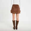 Jupe-short trap&egrave;ze taille haute daim marron femme