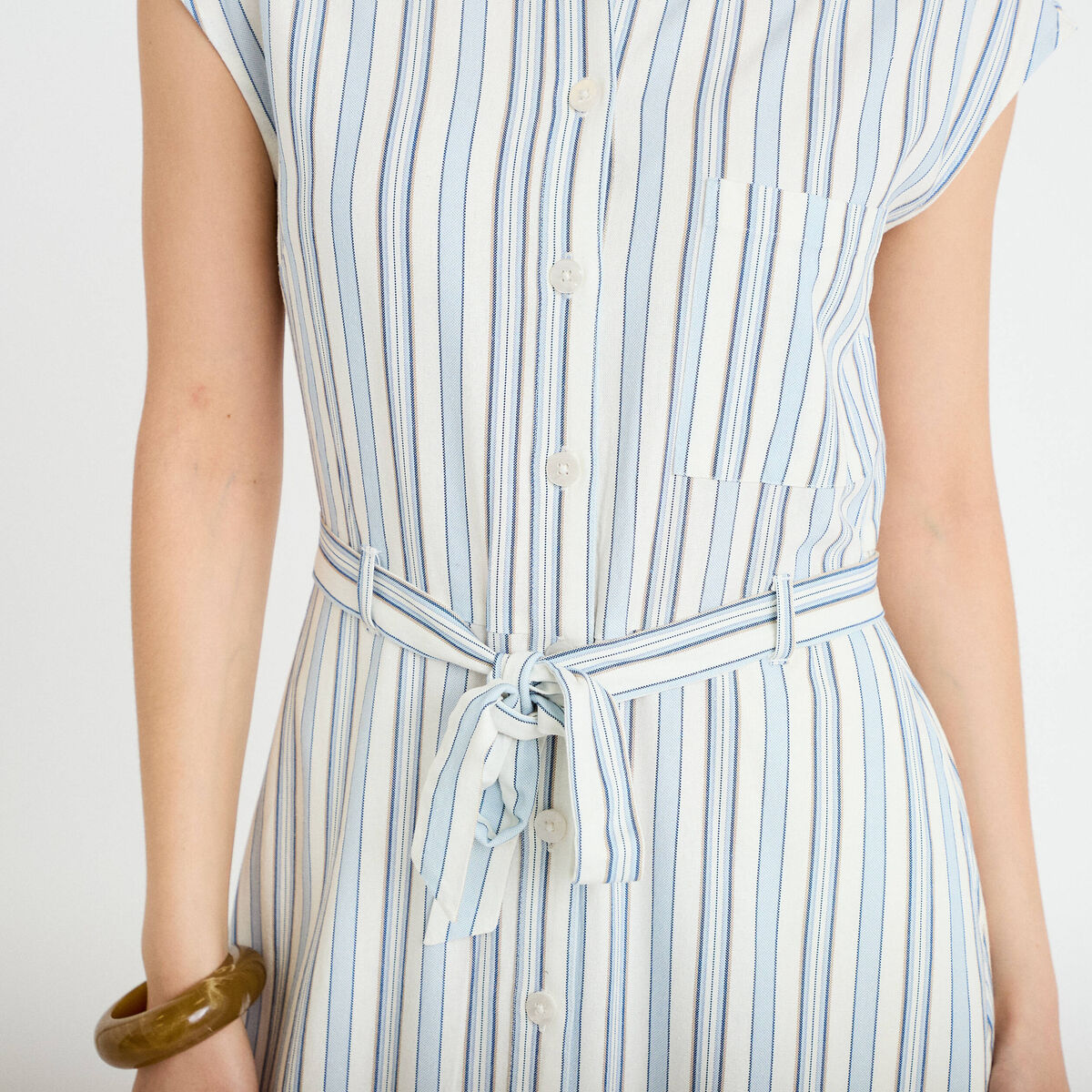 Robe midi &eacute;vas&eacute;e manches tr&egrave;s courtes blanc femme