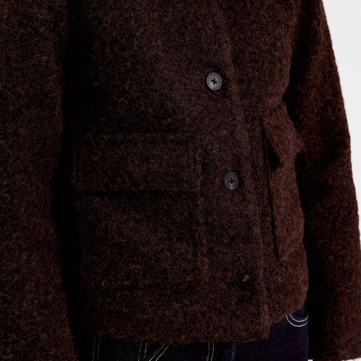 Veste col montant manches longues marron fonc&eacute; femme