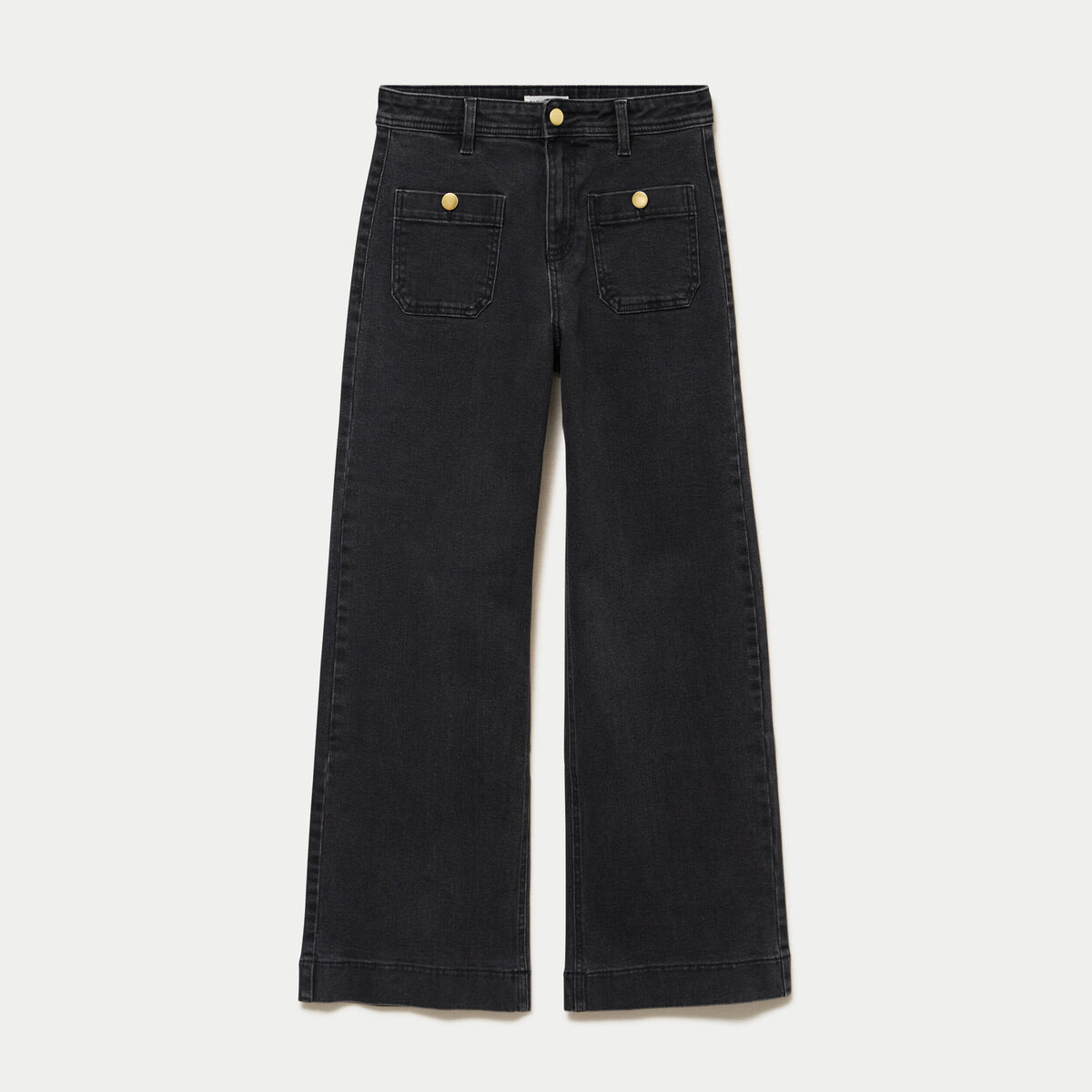 Jean wide leg cropped taille haute denim noir femme