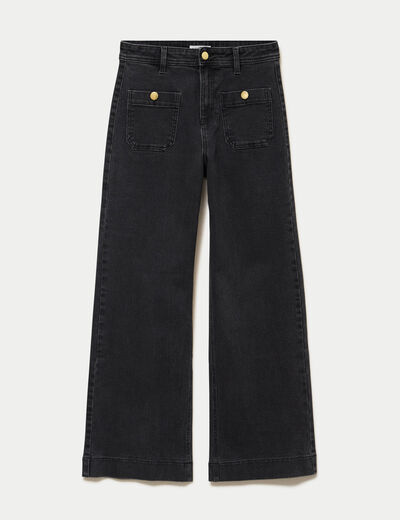 Jean wide leg cropped taille haute denim noir femme