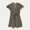 Robe courte &eacute;vas&eacute;e col v manches courtes beige femme