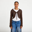 Gilet ajour&eacute; nou&eacute; marron fonc&eacute; femme