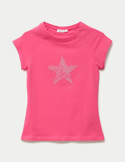 T-shirt ajust&eacute; court col rond rose fushia femme