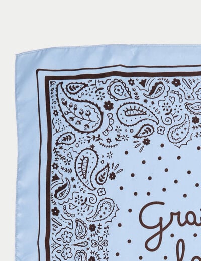 Foulard satin&eacute; soyeux bleu ciel femme
