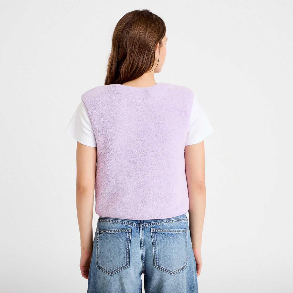 Veste sans manches effet polaire parme femme