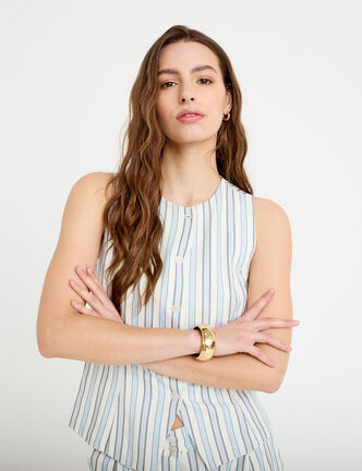 Gilet sans manches boutonn&eacute; blanc femme