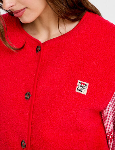 Gilet sans manches fausse fourrure rouge femme