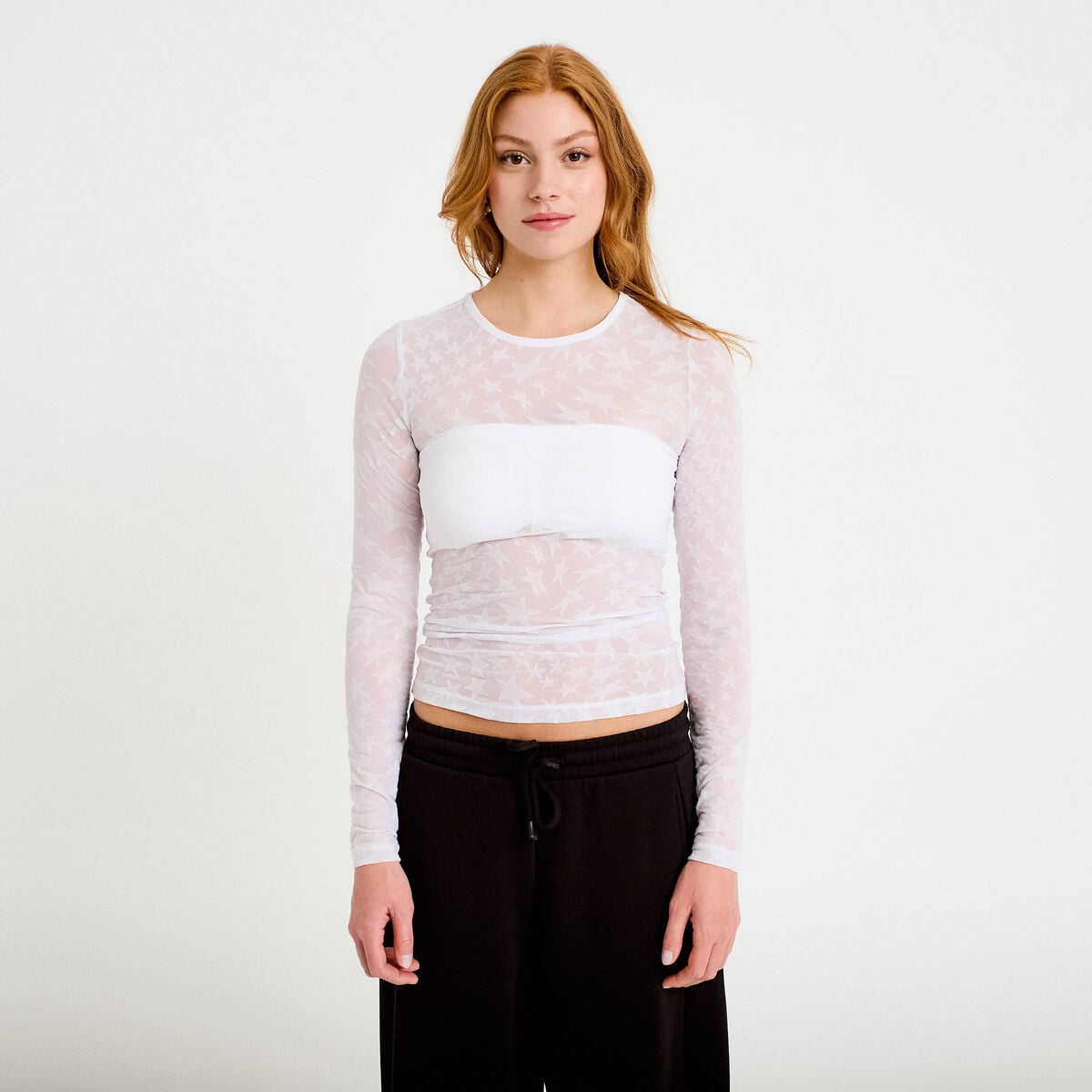 T-shirt ajust&eacute; manches longues blanc femme