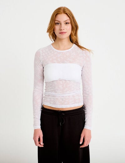 T-shirt ajust&eacute; manches longues blanc femme
