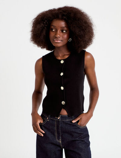 Gilet sans manches cropped noir femme