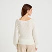Pull ajour&eacute; col bateau manches longues ecru femme
