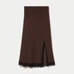 Jupe &eacute;vas&eacute;e 3/4 d&eacute;tail dentelle marron fonc&eacute; femme