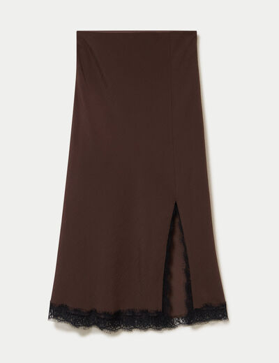 Jupe &eacute;vas&eacute;e 3/4 d&eacute;tail dentelle marron fonc&eacute; femme
