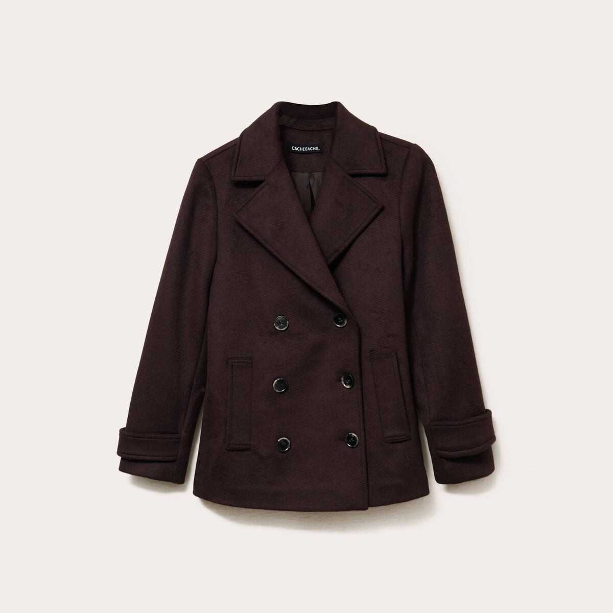 Caban col tailleur manches longues marron fonc&eacute; femme