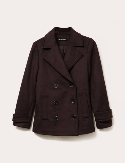 Caban col tailleur manches longues marron fonc&eacute; femme