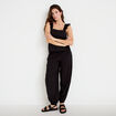 Pantalon large taille haute pliss&eacute; noir femme