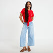 T-shirt col rond manches courtes noeuds rouge femme