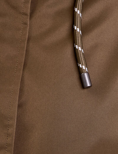 Parka droite mi-longue &agrave; capuche vert kaki femme