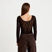 Body cintr&eacute; manches longues col bateau noir femme