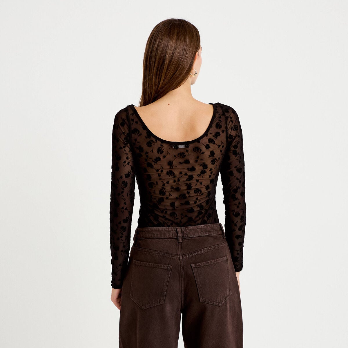 Body cintr&eacute; manches longues col bateau noir femme