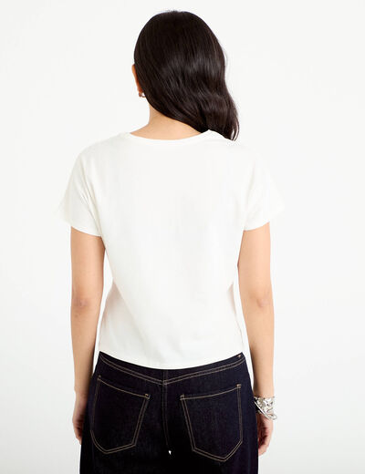 T-shirt ceintur&eacute; ecru femme