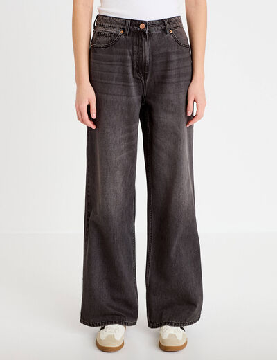 Jeans wide leg taille haute denim noir femme
