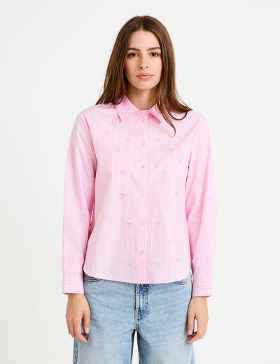 Chemise droite col am&eacute;ricain strass rose femme