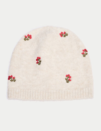 Bonnet avec broderie ecru femme
