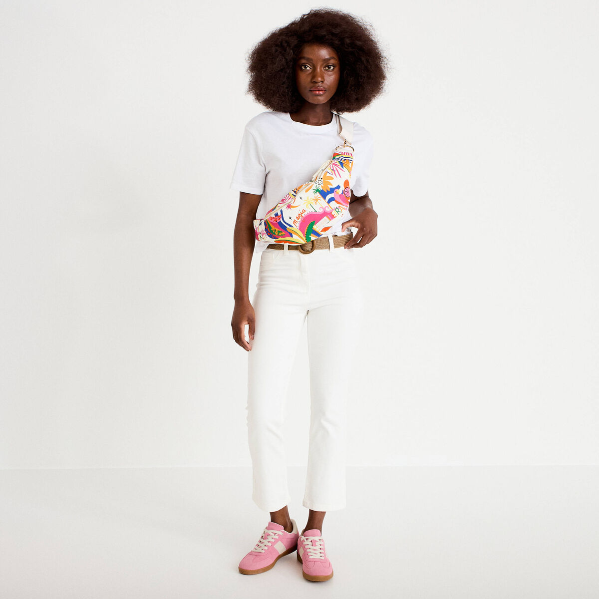 Jean bootcut cropped taille haute ecru femme