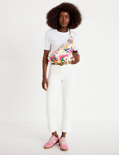 Jean bootcut cropped taille haute ecru femme