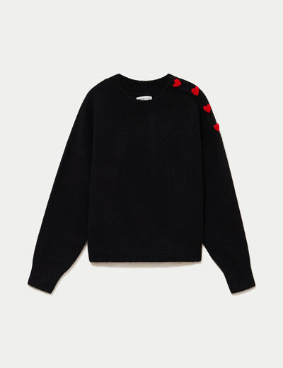 Pull ample col rond manches longues noir femme